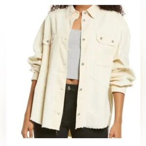 Thread & Supply Corduroy Oversized  Beige Shacket Shirt Button Jacket XS